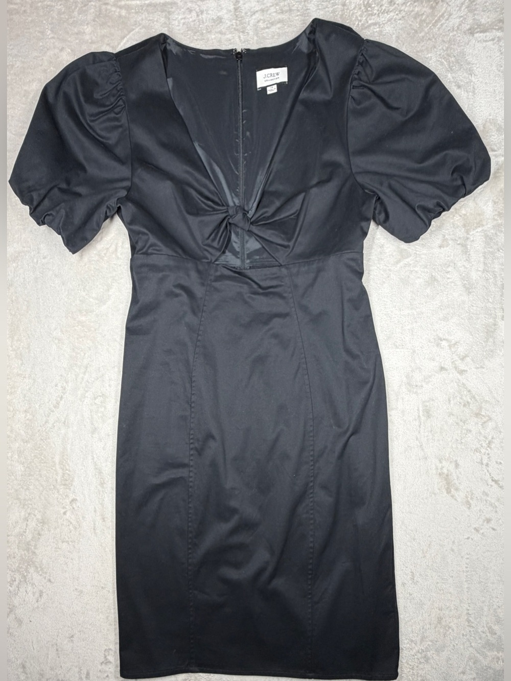 J.Crew Collection Cutout Puff Sleeve Black Cotton Twill Midi Cocktail Dress 12
